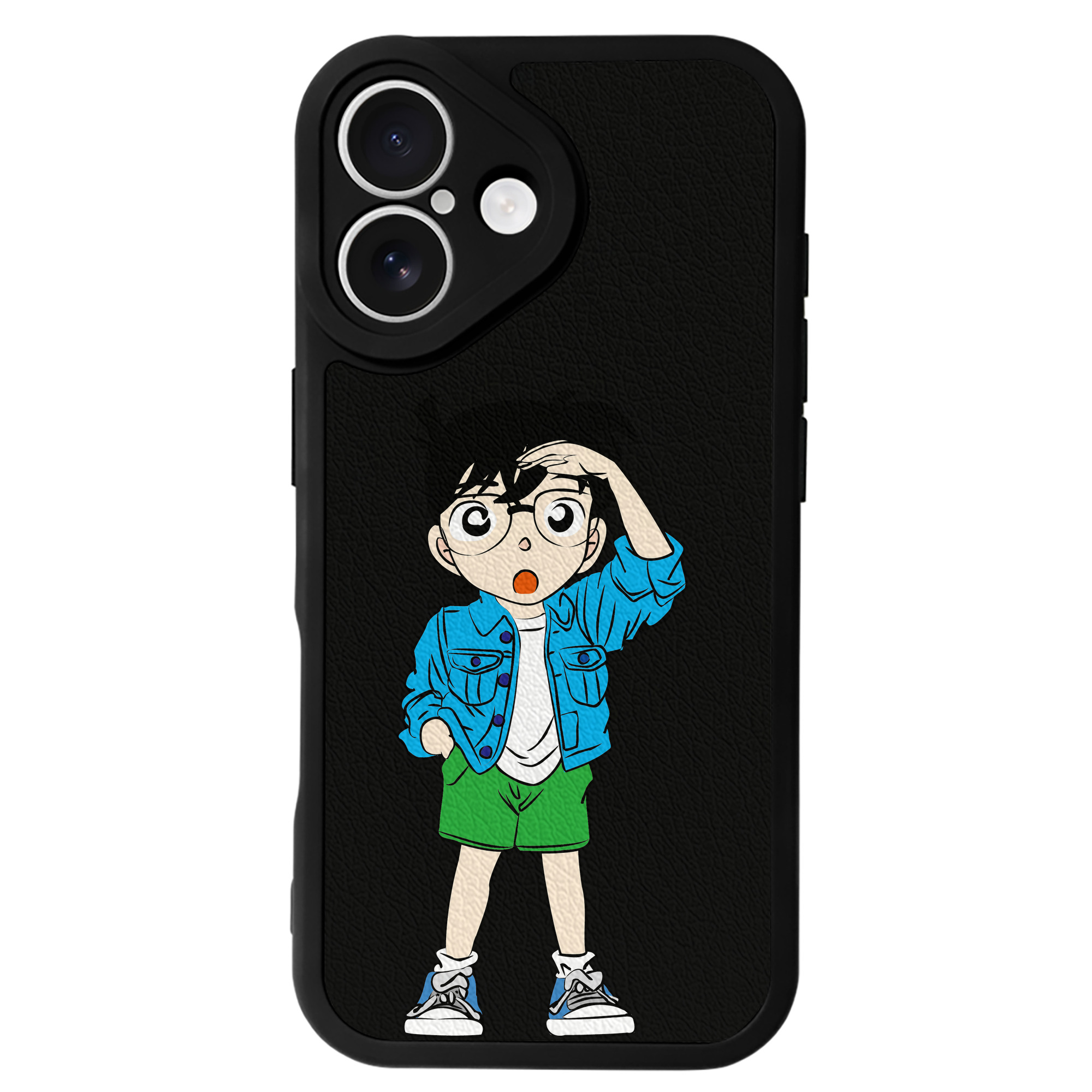 （画像用） 名探偵コナン 江戸川 コナン Detective Conan Conan Edogawa 【iPhone 16シリーズ対応】シリコンスマホケース（レザー調） 材質：シリコン